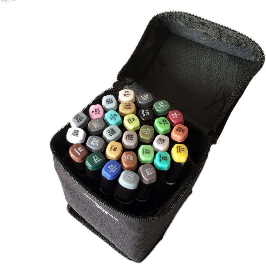 T Tocas Authentic TouchNew 30 Colors Art Animation Design Marker Pens for Beginner, Broad and Fine Points with Storage Bag (Black)