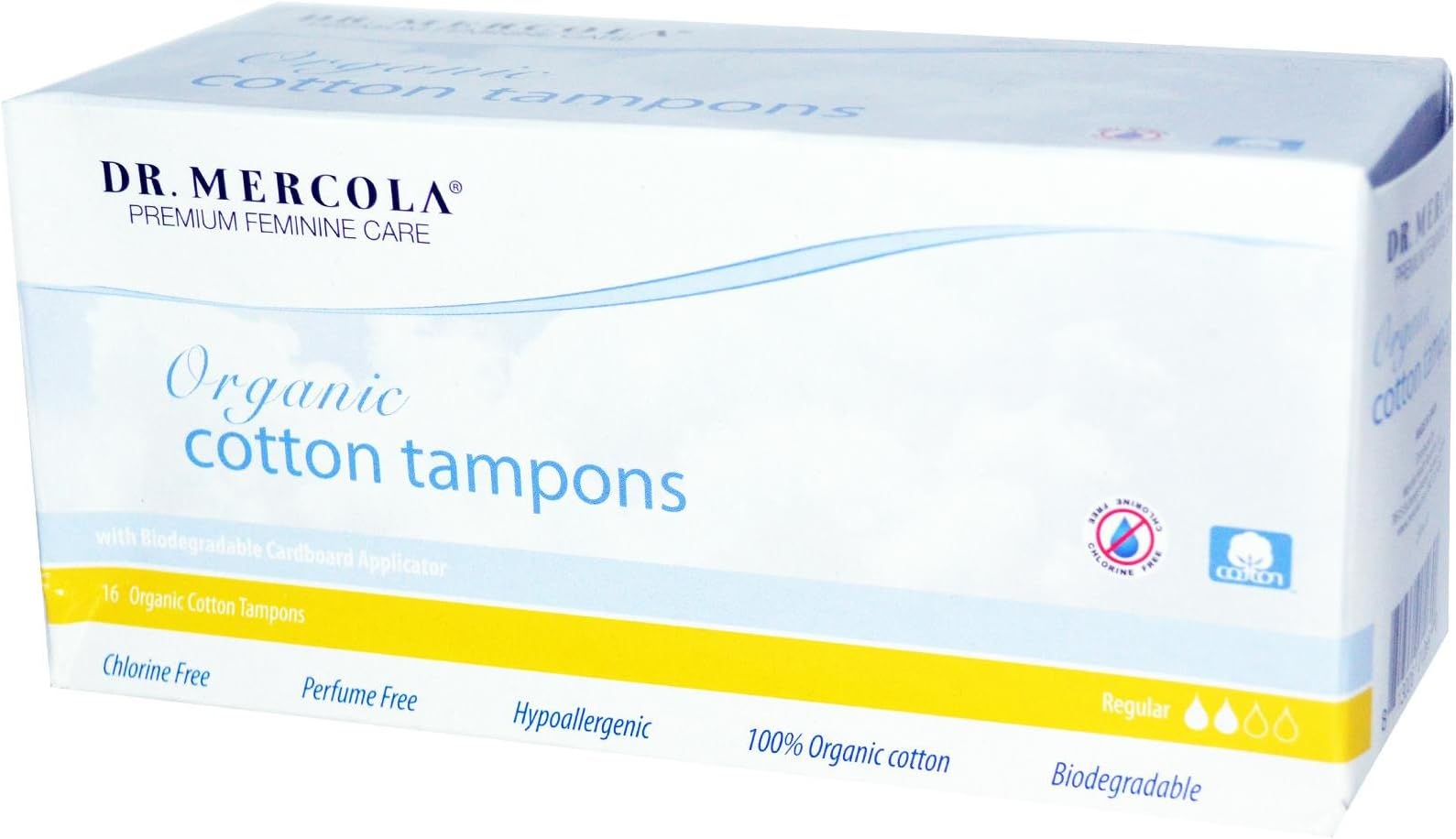 Dr. Mercola Organic Cotton Tampons (regular) 16 per box, 100% Certified Organic Cotton
