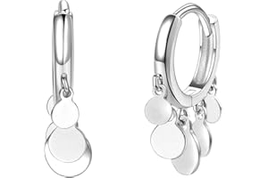 EMBOLDEN JEWELRY Coin Cluster Drop Mini Hoop Earrings [.925 Sterling Silver] - Dangle Disc Charms