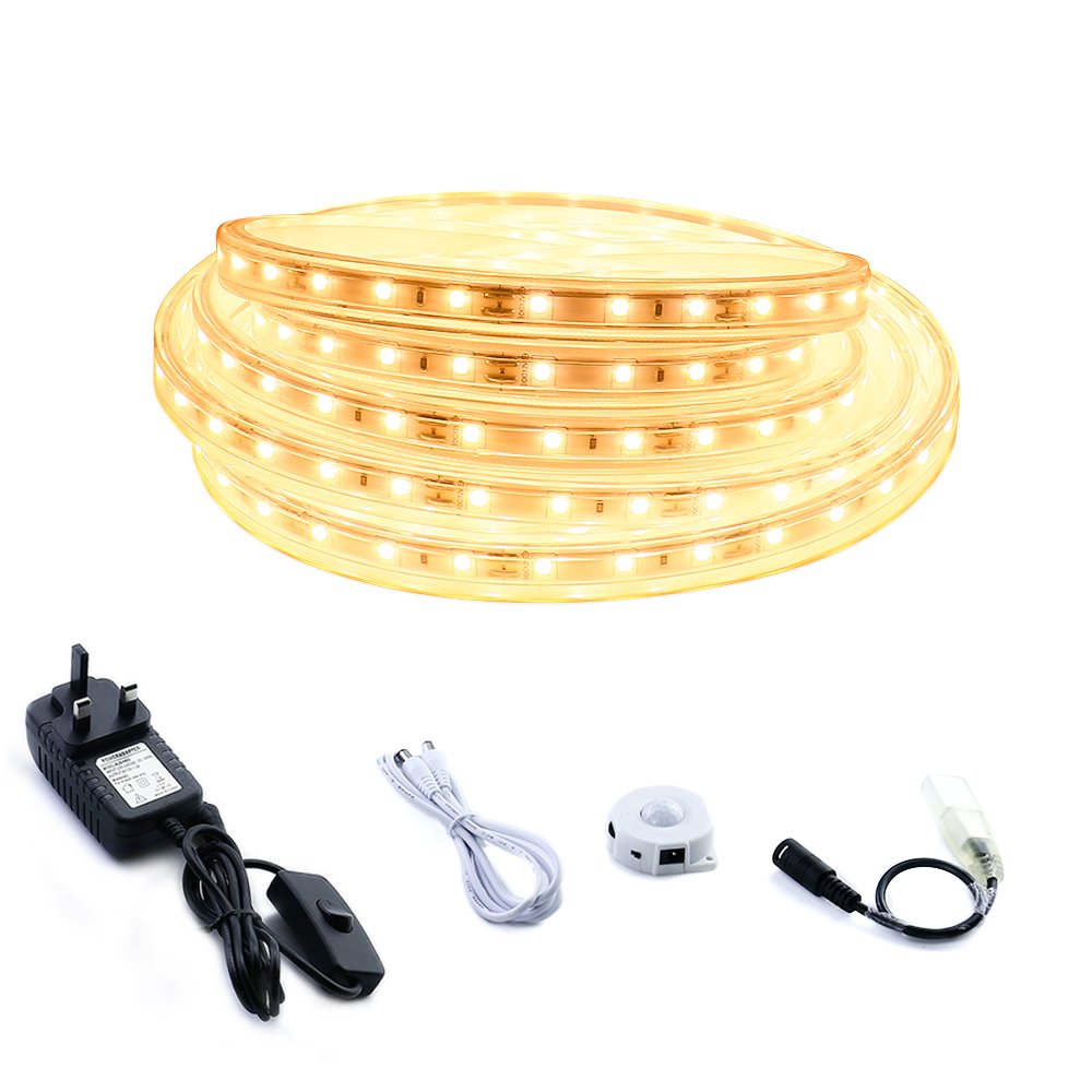 Motion Sensor LED Strips,LUXJET Super Bright Rope lights with motion sensor controller,Flexible LED Tape with 12V UK Plug for Home lighting,Room,Kitchen,Pathway Decoration (3M)