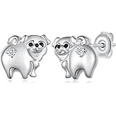 Pug Earrings Sterling Silver Dog Birthstone Earrings Pug Birthstone Gifts Jewelry for Women