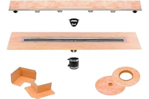 All-in-one Waterproof Linear Shower Drain Kit with 28 Inch Center Outlet Channel Body (KL1V60E70) and Drain Grate Assembly (C