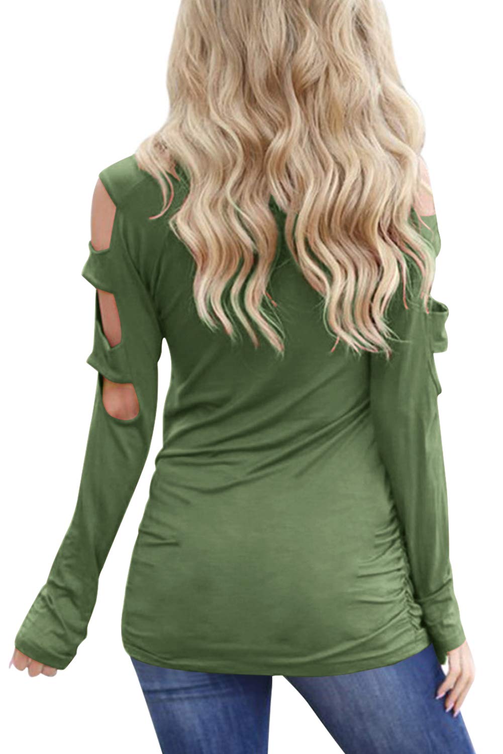 Eanklosco Womens Summer Short Sleeve Cold Shoulder Tops V Neck Basic T Shirts (Green-1, XL)