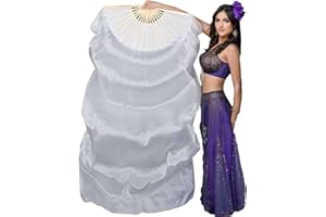WEISIPU 1 Pair Women Real Silk Belly Dance Fan Veils - Handmade Long Bamboo Fans for Professional Dancing 180cm * 90cm (Left+Right)