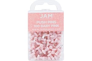 JAM PAPER Colorful Push Pins - Baby Pink Pushpins - 100/Pack