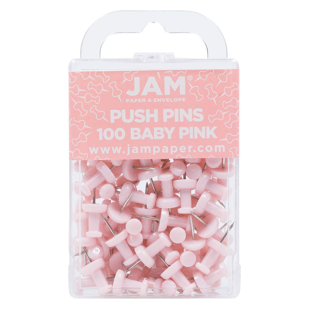 JAM PAPER Colourful Push Pins - Baby Pink Pushpins - 100/Pack