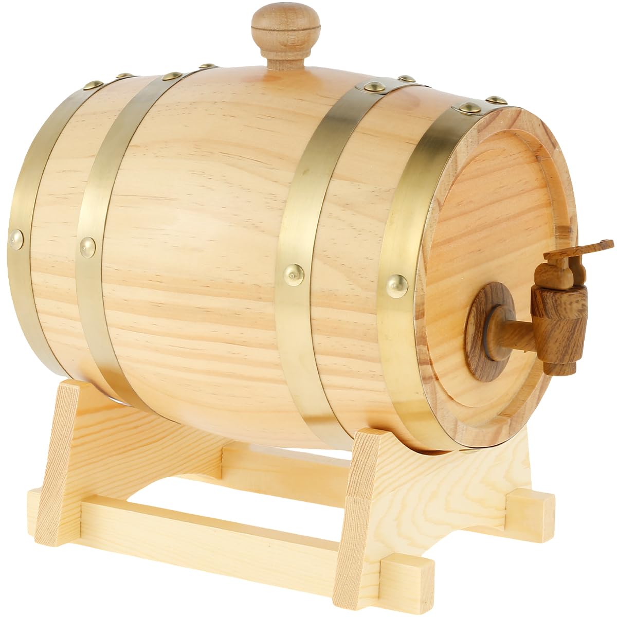 Foribyw Wooden Wine Barrel 1.5L Pine Wood Beer Barrel Sealing Whiskey Barrel Dispenser Leak Proof Brandy Bucket Wine Storage Holder with Tap & Stand for Whiskey Bourbon Tequila Wine Vinegar Beer