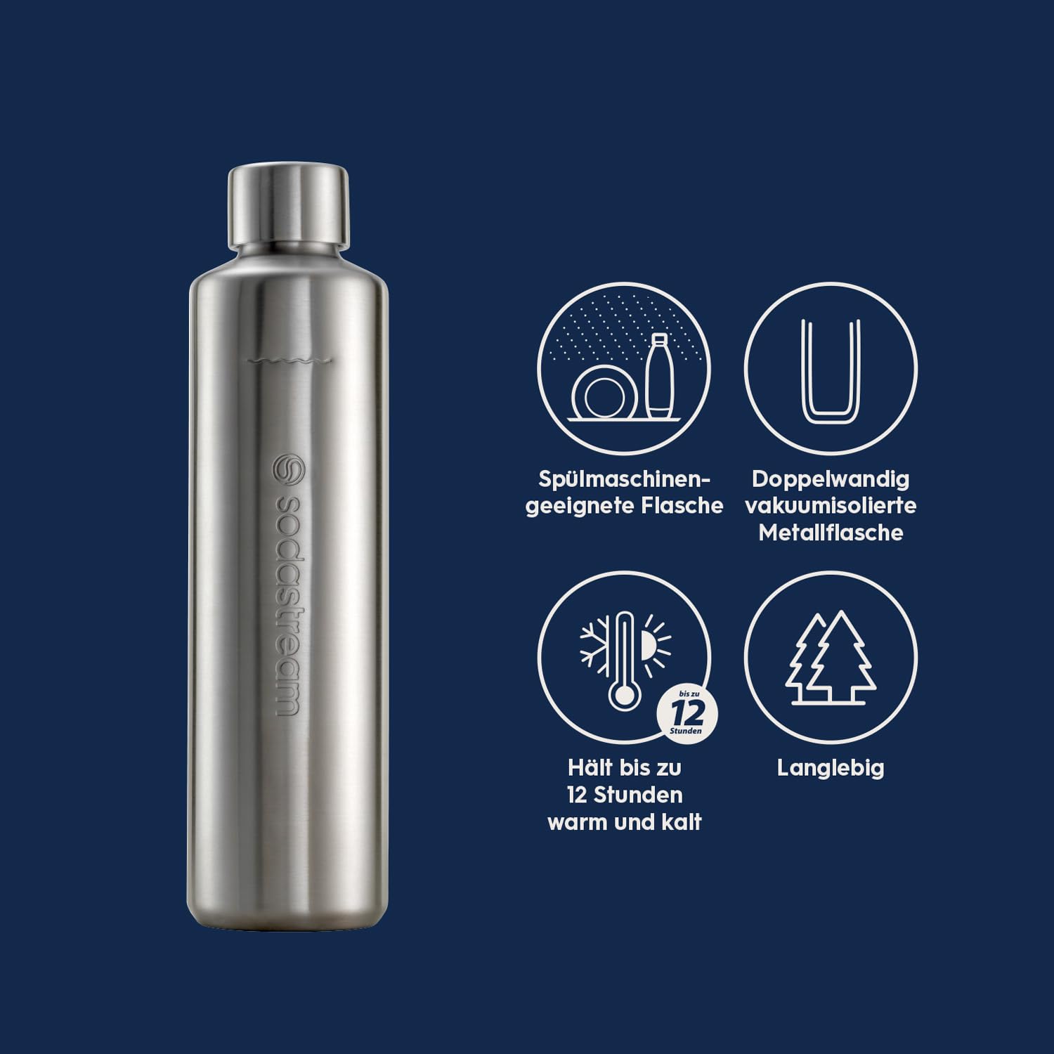 SodaStream 0,8L DUO Thermic Metallflasche Edelstahl | Spülmaschinengeeignet | Kompatibel mit DUO & E-DUO | Hält bis zu 12 Stunden warm & kalt | 1er-Pack 4