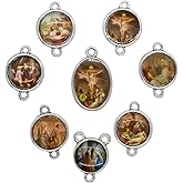 VILLAGE GIFT IMPORTERS Seven Sorrows of Mary Medals | Beads for DIY Chaplet of the Sorrowful Mother Rosary | Catholic Craft Supplies | Full-Color Images on Silver-Tone Metal