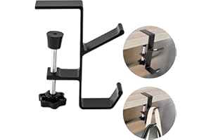 CALEQI Desk Mount Bag Holder Hook Clamp,On Backpack Hanger Portable Desk Mount Headphones Holder for Reduce Desk Clutter Table Desk Table Hanging Storage (1 Pcs-Double Hook Black)