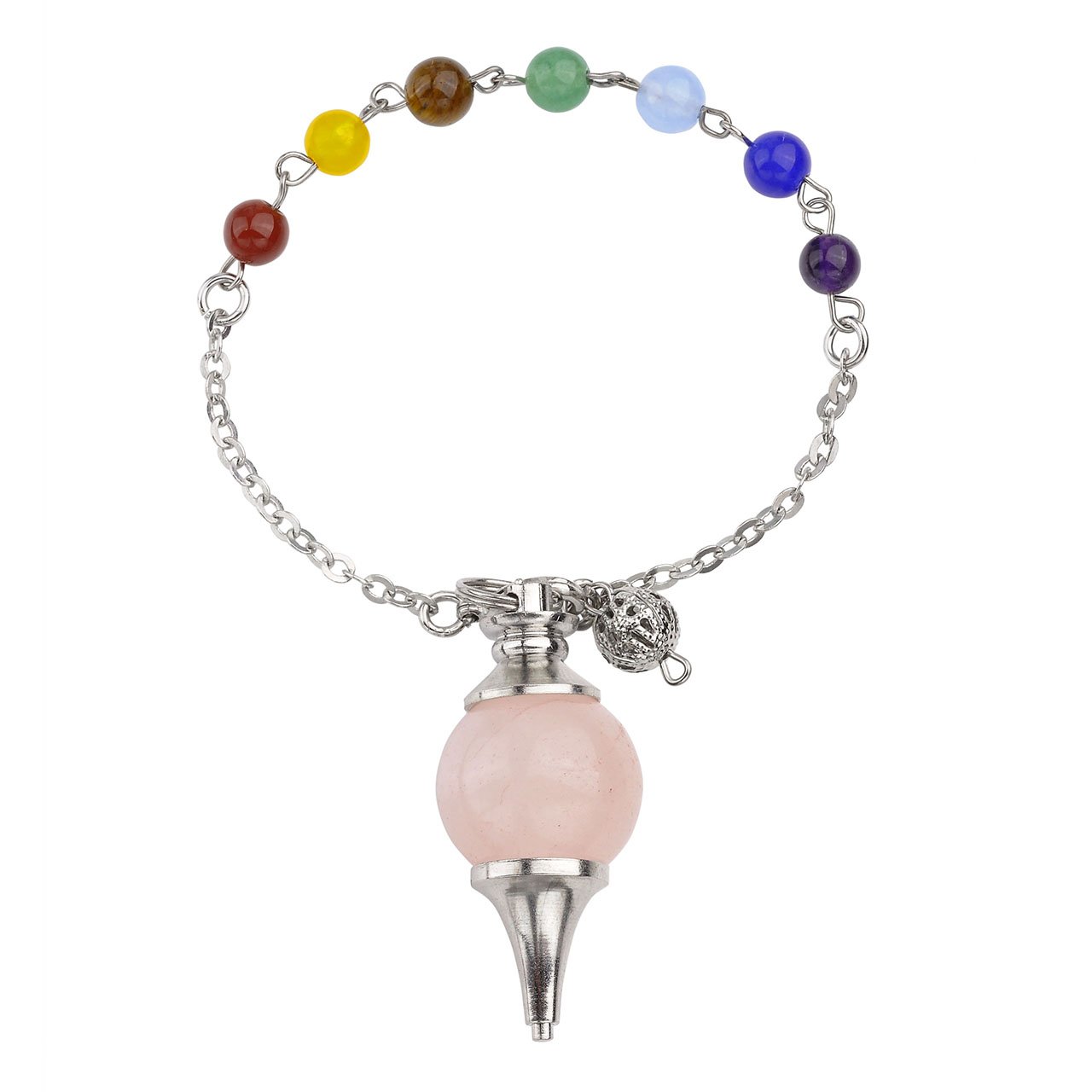JOVIVI Bracciale Donna Braccialetto Pendolo Gemma Pietra Preziosa 7 Chakra Portafortuna Cristallo Ametista Quarzo Rosa
