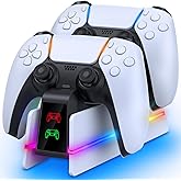ZRZLMVP PS5-Controller-Charger-Station - Charging Station for PlayStation 5 Dualsense/Edge Controller with 9 Color Led Light,