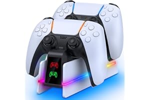 ZRZLMVP PS5-Controller-Charger-Station - Charging Station for PlayStation 5 Dualsense/Edge Controller with 9 Color Led Light,