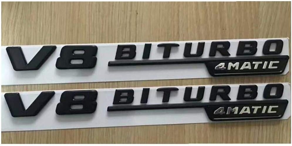 2pcs Black Letters V8 BITURBO 4MATIC Fender Emblems Badges for Mercedes Benz AMG