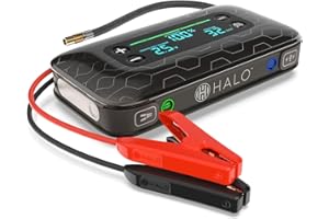 HALO Bolt Air+ 1750 Portable Car Battery Jump Starter | 130 PSI Air Compressor, 59.9Wh USB Power Bank, Large Display, Emergency Floodlight & Charger, Jumps Cars SUVs & Trucks, Inflates Tires — Black
