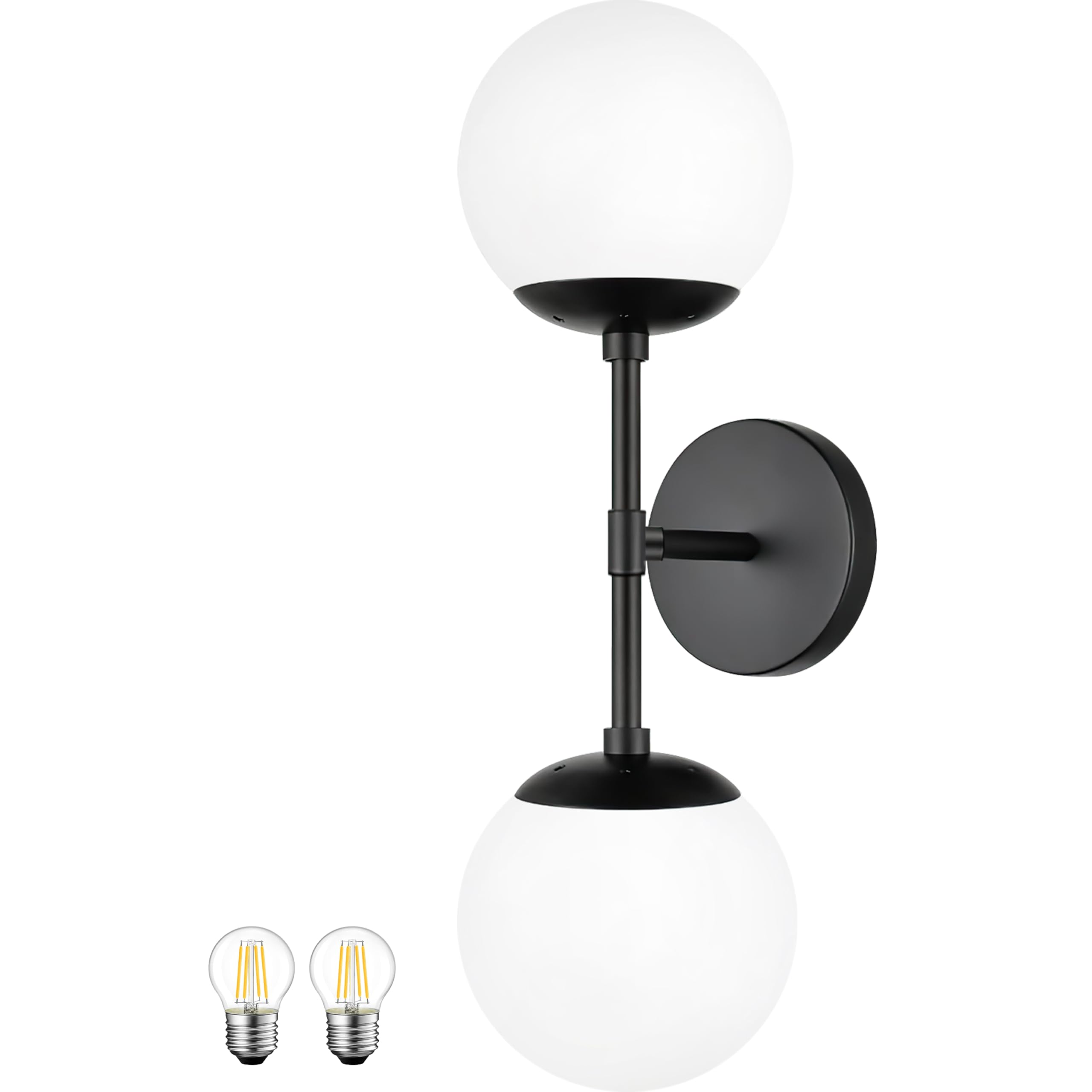 Photo 1 of KoKo&Yukina Mid Century Modern Bathroom Matte Black Bathroom Vanity Light Fixtures Globe Sconce 2 Light Vanity Light Gold Vanity Light Mid Century Wall Sconce