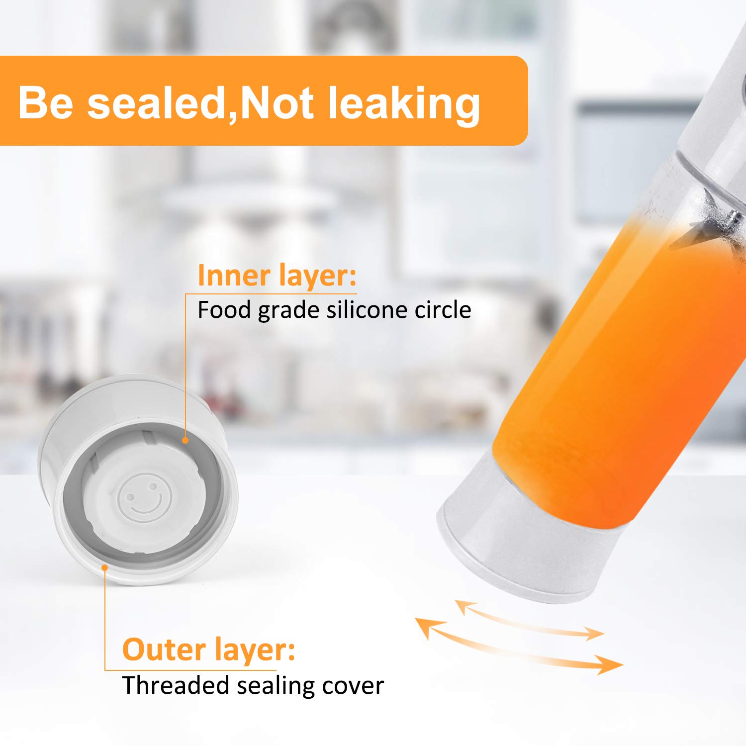 Portable Blender, Supkiir USB Rechargeable Mini Juicer Cup with Handle, Smoothie Blender with 6 Blades with 4000mAh… - Image 5