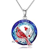 LONAGO Cardinal Crystal Necklace Sterling Silver Red Cardinal Pendant Necklace Gift for Women