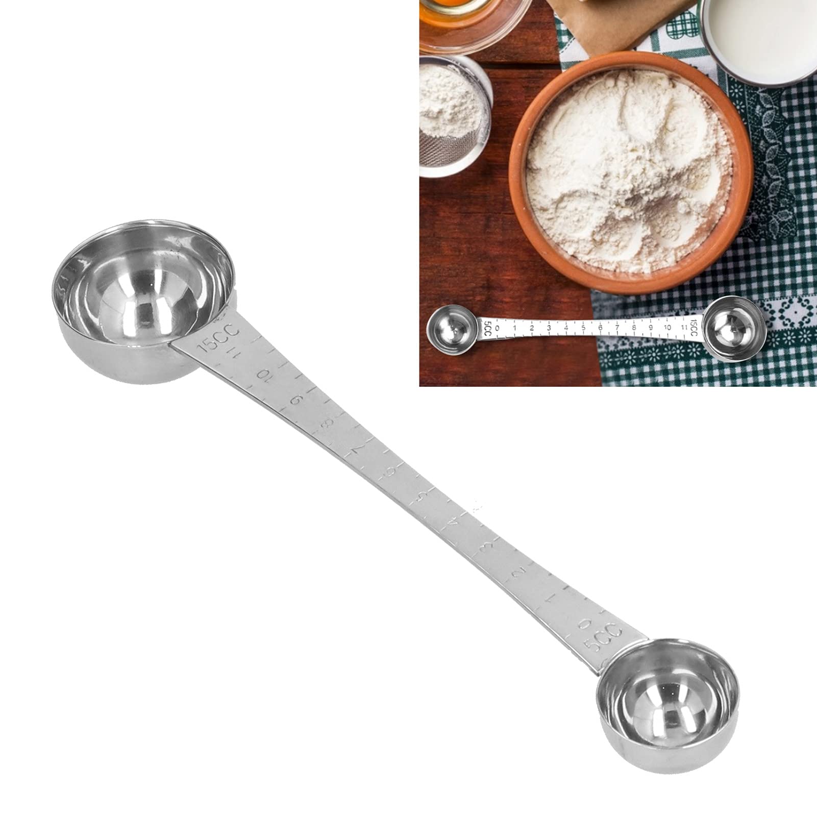 Tnfeeon Measuring Spoon, Double Ended Coffee Spoon Stainless Steel Tablespoon Seasoning Spoon for Kitchen