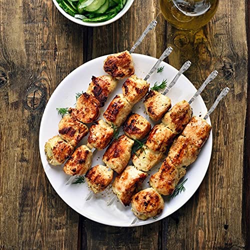 HAKSEN Stainless Steel Skewers, 12PCS 17inches Flat Metal Barbecue Skewers for Shrimps Meat Chicken Vegetables, BBQ (Plus Skewer Tip Covers, 1PC Scouring Pad and 1PC Storage Bag)