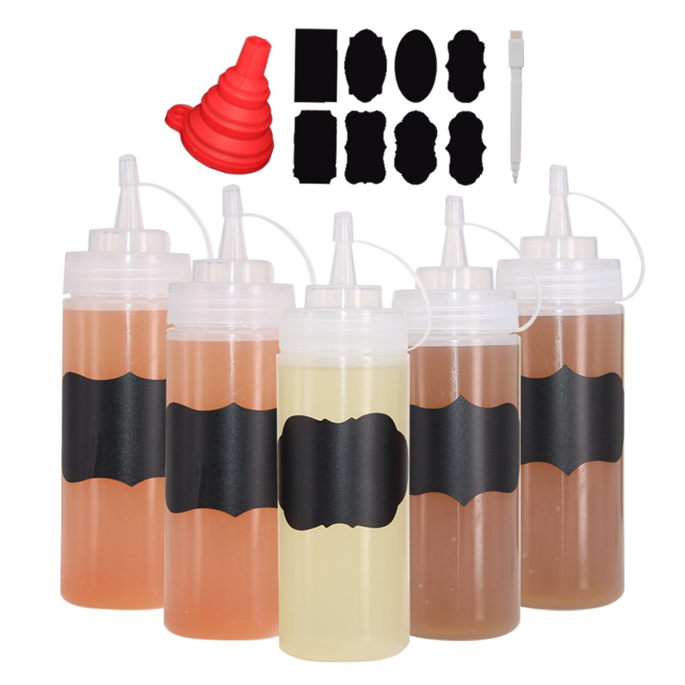 Belinlen 6 Pack 12 oz (360ml) Plastic Squeeze Sauce Bottle, Condiment Bottles with Twist On Cap Lids, Plastic Squeezy Bottles for for Soy, Sauce, Ketchup, Paint, Oil, Icing Dispenser