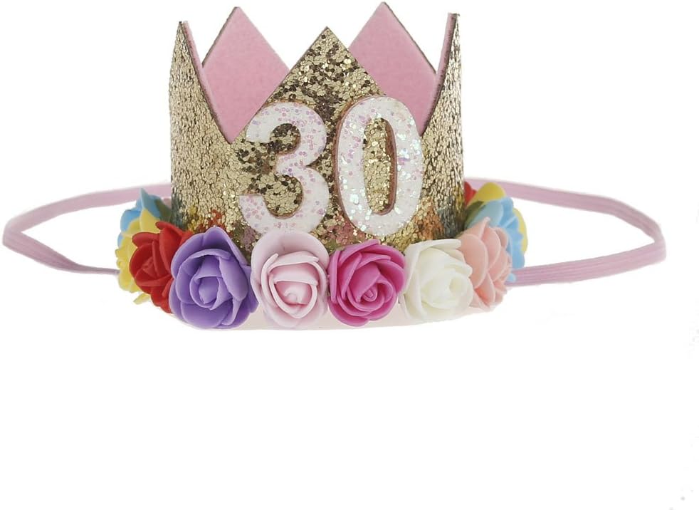 Floral Fall 21st 30th Birthday Princess Golden Crown Headband Adult Cake Smash HG-01