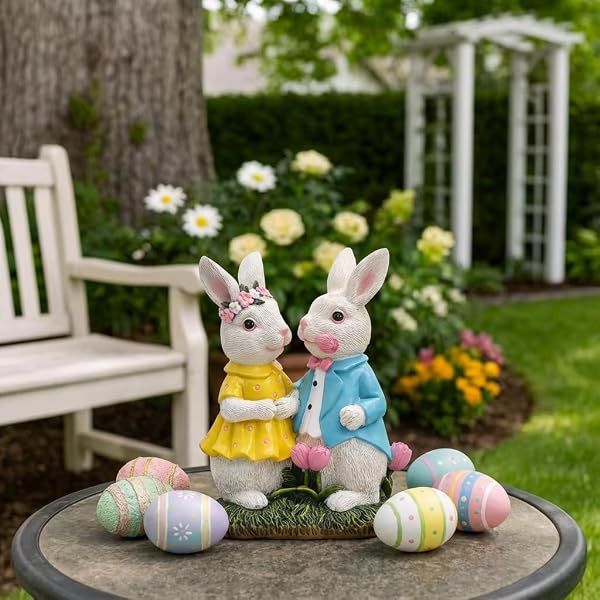 TERESA’S COLLECTIONS EASTER DECORATIONS OUTDOOR WITH SOLAR LIGHTS, 8” LIGHTED EASTER BUNNY DECOR, SPRING EASTER DECOR FOR ENTRYWAY PLANTER MANTEL TABLETOP IDEAL EASTER GIFTS