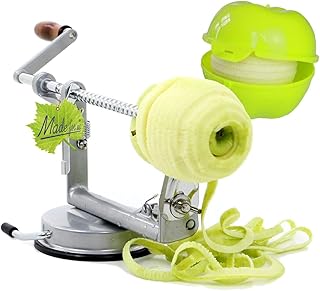 Made for us - Profi Alu- Apfelschäler Apfelschneider Apfelentkerner Schälmaschine mit Apfeldose, in Silbergrau