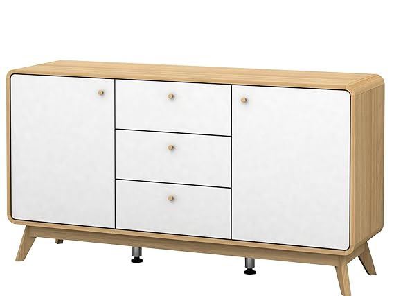 Loft24 Sideboard Kommode Schrank Anrichte Schubladenkommode 3 Schubladen Skandinavisches Design Retro 140x39x75,2 cm (weiß/Na