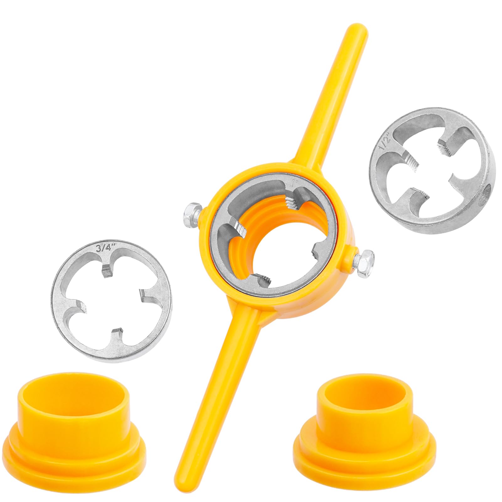 Treki 6Pcs PVC Pipe Thread Maker Tool, Plastic Pipe Round Die Set Plastic Pipe Die Tap Wrench Pipe Threader Plumbing Tool 1/2", 3/4" and 1" NPT