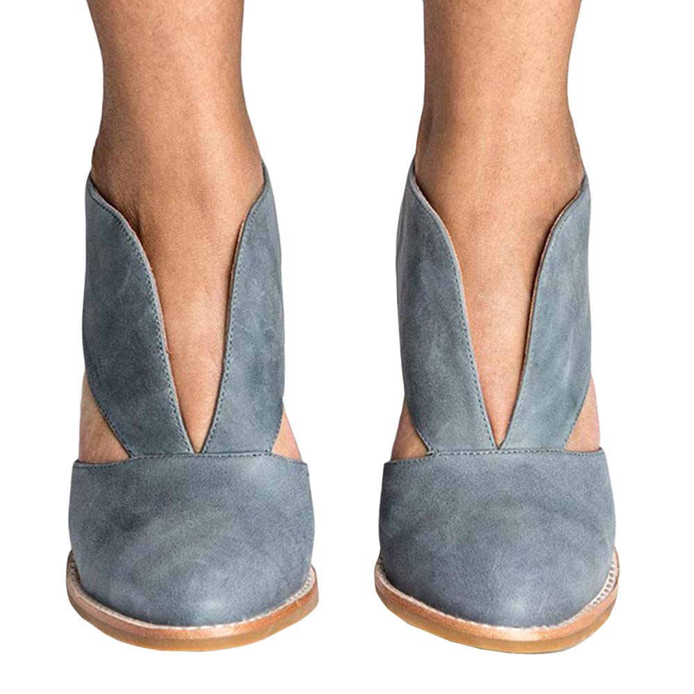 LAICIGO Women's Ankle Booties High-Heel Chunky Heel Short Boots Slip On Office Dress Casual Shoes Cutout Booties