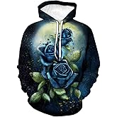 Hisayhe 3D Printing Casual Hooded Sweatshirt Pullover Floral Rose Hoodie for Men Women