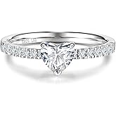 AGVANA Radiant Muse 0.3-1.0 Carat Heart-Cut Lab Grown Diamond Ring in Sterling Silver (0.5-1.2 Ct. Tw.) Engagement Anniversary Wedding Ring for Women (D-E Color, VS Clarity)