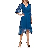DKNY Women's Pleated Faux Wrap Dress, Deep Ocean, 2
