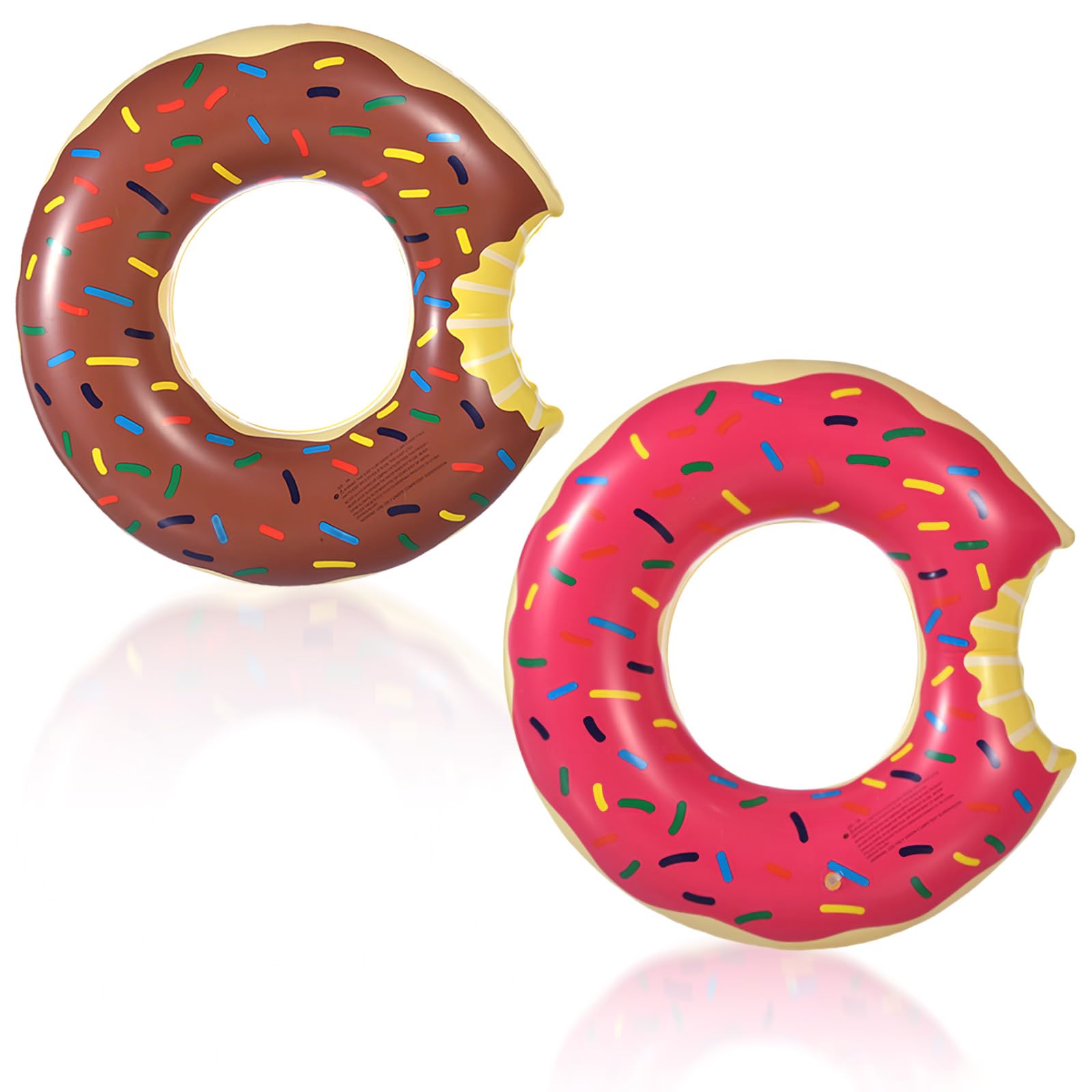 90cm Pool Inflatables Donut Swimming Ring Rubber Rings for Adults Teenager,2pack Pink Brown Doughnut Pool Ring Toy Inflatable Pool Floats Swim Tubes Rings for Women Summer Party Beach Water Sport