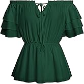 Scarlet Darkness Women Renaissance Pirate Shirt Off Shoulder Blouse Ruffled Sleeve Tops