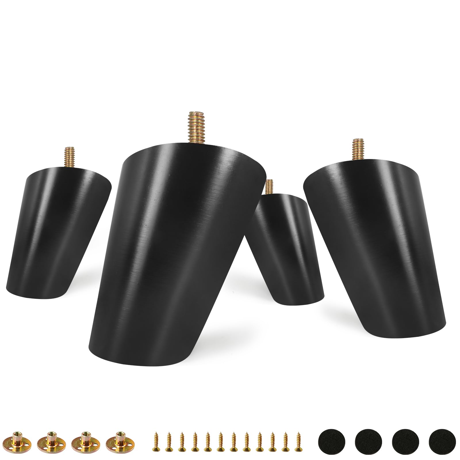 Photo 1 of FoDau770 Black Rubber Wood Furniture Legs 3 Inches, Slant Tapered Wood Feet Mid Century Sofa Legs Set of 8, 5/16" UNC Furniture Feet Replacement Parts for Cabinet Couch Dresser Chair Ottoman Table