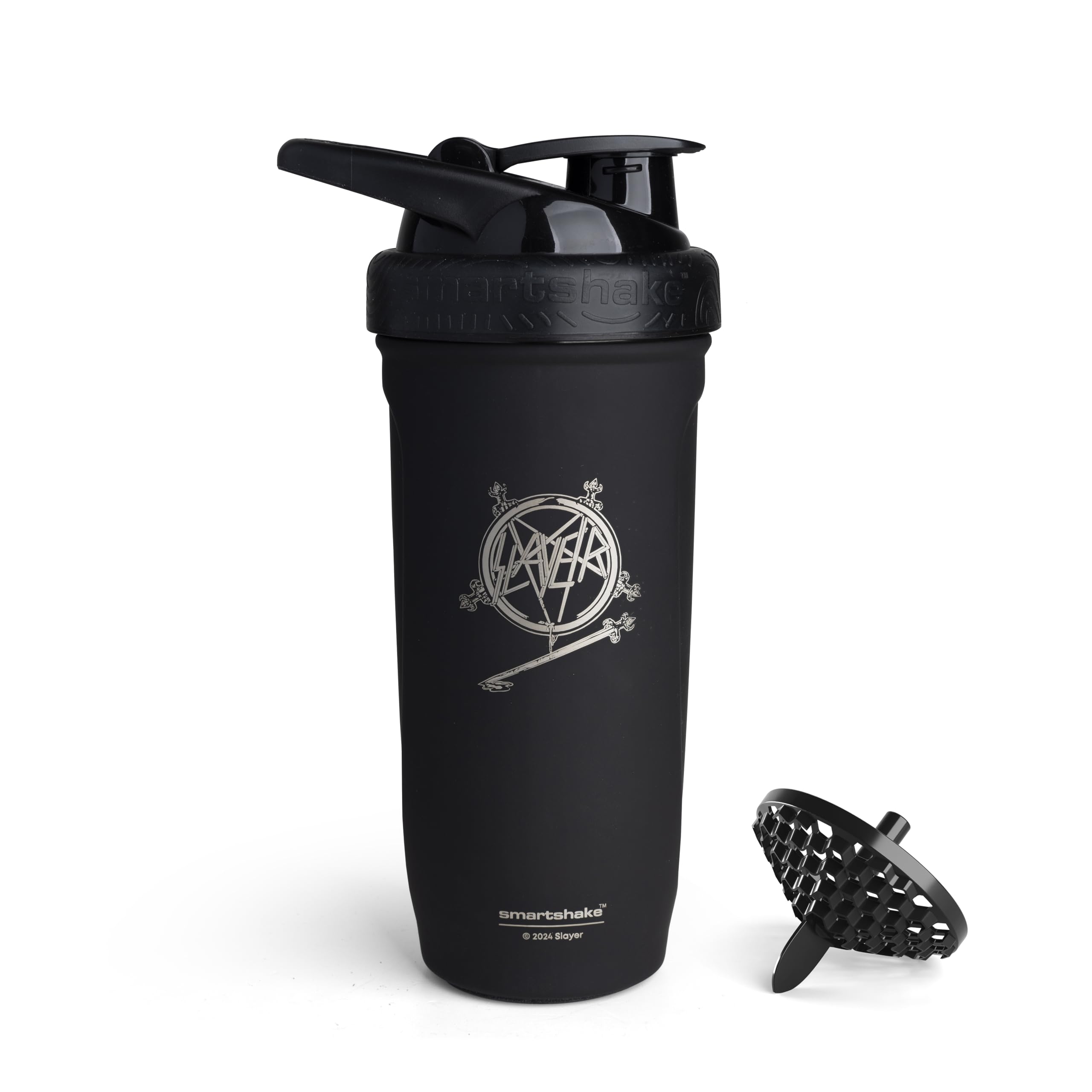 Smartshake Rockband Reforce Stainless Steel Protein Shaker Bottle - Non Insulated Gym Shaker Bottles - 900 ml | 30 oz - Leakproof Screw-on Lid - BPA Free | Slayer, South of Heaven Logo