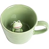 DIHOclub Frog Coffee Cup Hidden 3D Animal Inside Mug,Garden series Handmade Figurine Mugs 12OZ(Green)