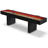 Hathaway Avenger 9 Ft Shuffleboard Table for Family Game Room &ndash; Poly-Coated Playfield, Built-in Scorer &amp; Cabinet, Carpeted Gutters, 8 Pucks, Brush &amp; Wax &ndash; Black Finish