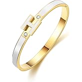 Hothink H Bracelets for Women,H Bangle Bracelets,Dainty 18K Gold Plated Bracelet,Easter Christmas Mothers Day Gifts for Womens