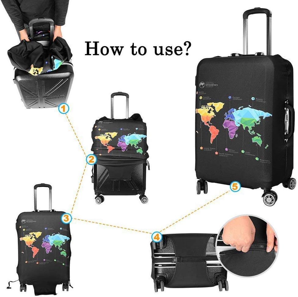 Metyou Travel Suitcase Protector Zipper Suitcase Cover Washable Print Luggage Cover 18-32 Inch (S, World map) - Image 4