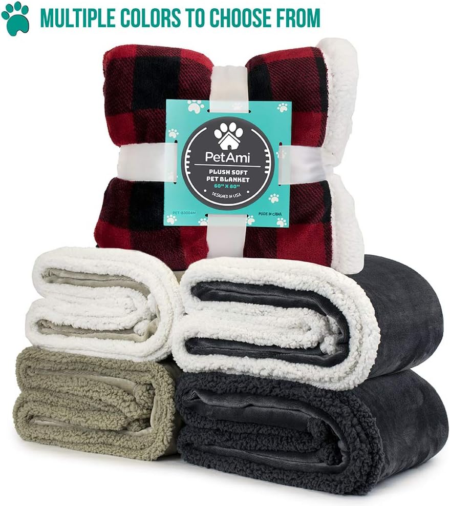 PetAmi Dog Blanket, Sherpa Dog Blanket | Plush, Reversible, Warm Pet Blanket for Dog Bed, Couch, Sofa, Car (Grey/Grey Sherpa, 60x80 Inches) : Pet Supplies