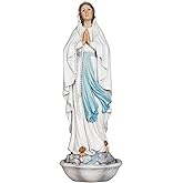 Grace4Joy Our Lady of Lourdes Statue, 13 Inches Mary Praying Rosary Holder Catholic Home Decor, Hand Painted Virgin Mary Statue Indoor Religious Items Gifts for Mother, Grandma
