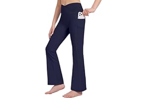 Willit Girls' Flare Leggings Yoga Crossover High Waisted Pants Bootcut Dance Bell Bottom Leggings with Pockets