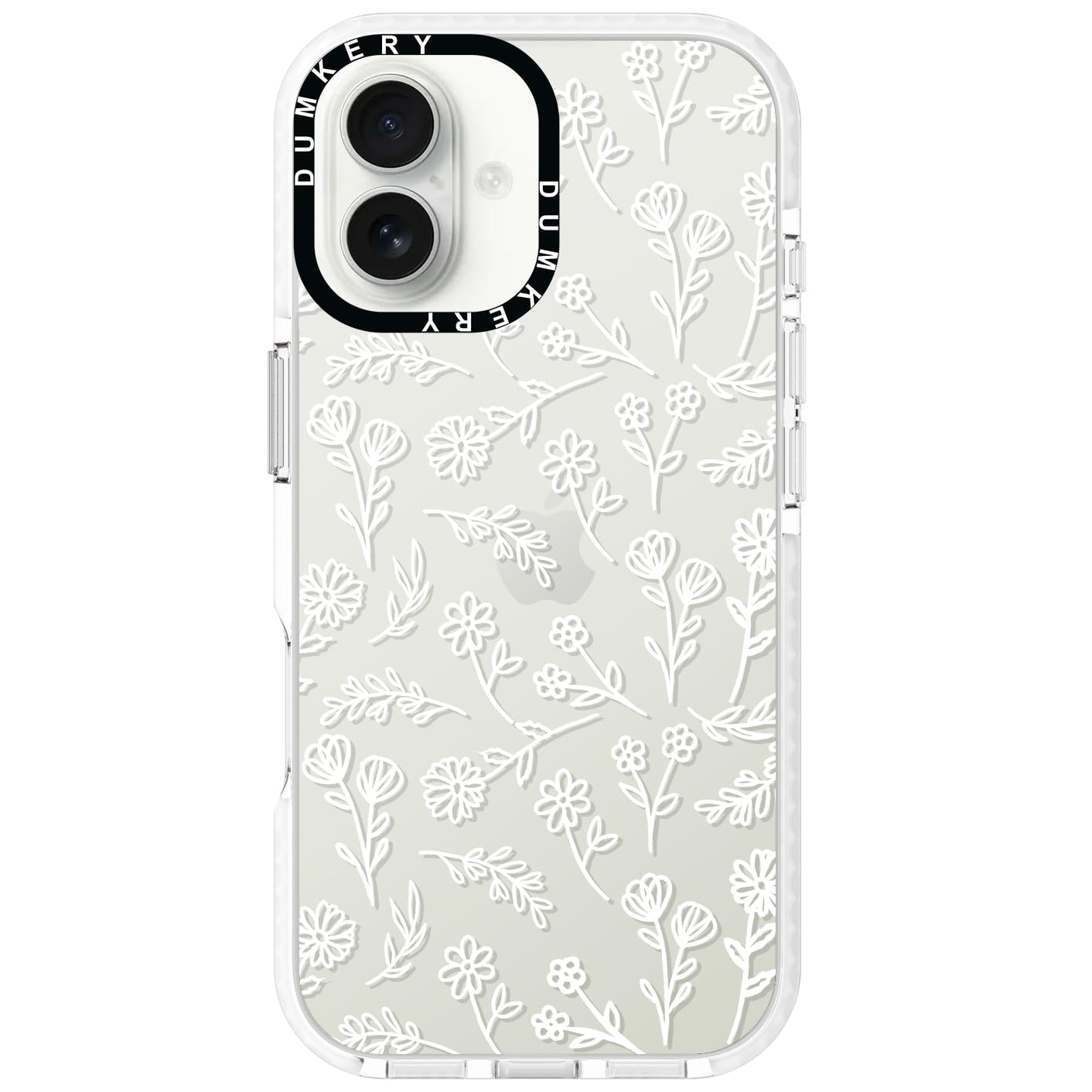 Dumkery Cute White Flowers Phone Case Compatible with iPhone 16 Plus, Floral Aesthetic Pattern, Soft TPU Heavy Duty Protection Shockproof Clear Bumper Cases Cover for Girls Women