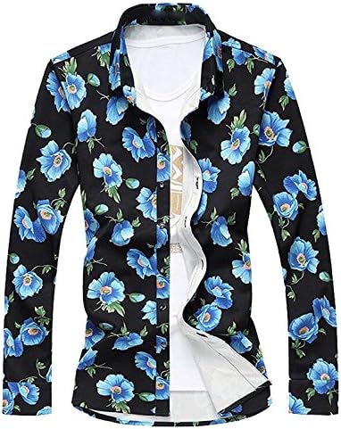 Barder Slim Mens Fashion Long Sleeves Punk Floral Casual Shirts BlueUS-3XLarge-(China 6X-Large) Chic and Fresh