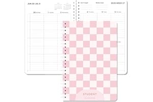 WENHUI Cute Student Planner 2025-2026 – Pink Checker Pattern Academic Organizer, July Start, 5.8" x 8.5", Monthly & Weekly Views Middle & High School Planner
