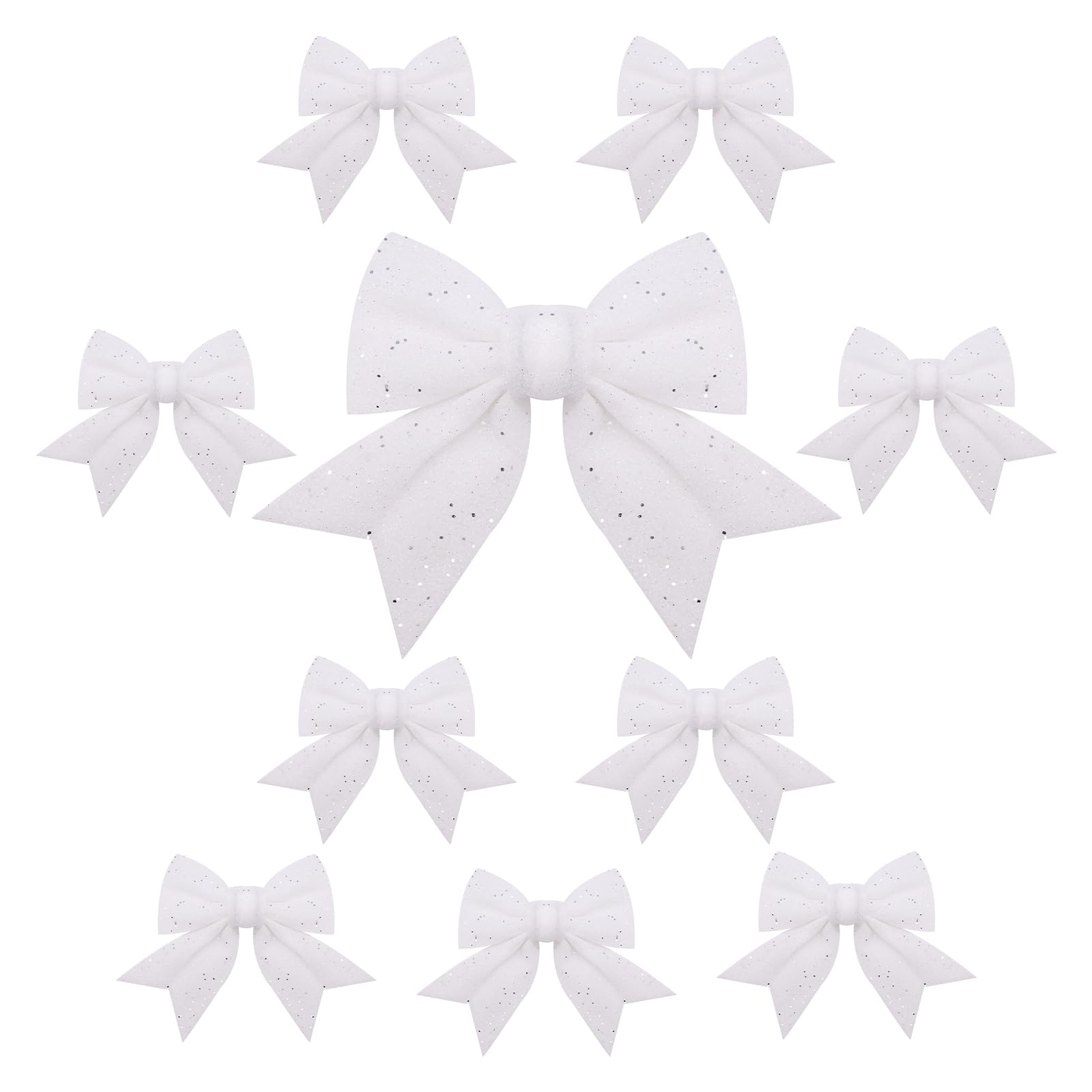 Topways 10PCS Christmas Bow Decorations, White Bows for Christmas Tree, Sequin Bow Ties, Xmas Decorative Bows Ornaments for Home Christmas Party 6.7in (White)