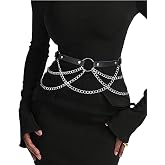 WARANDOD Black PU Leather Belt – Emo Punk Grunge Gothic Belt with Chains, Gothic Waist Belt,Accessories for Women(S-XXL)